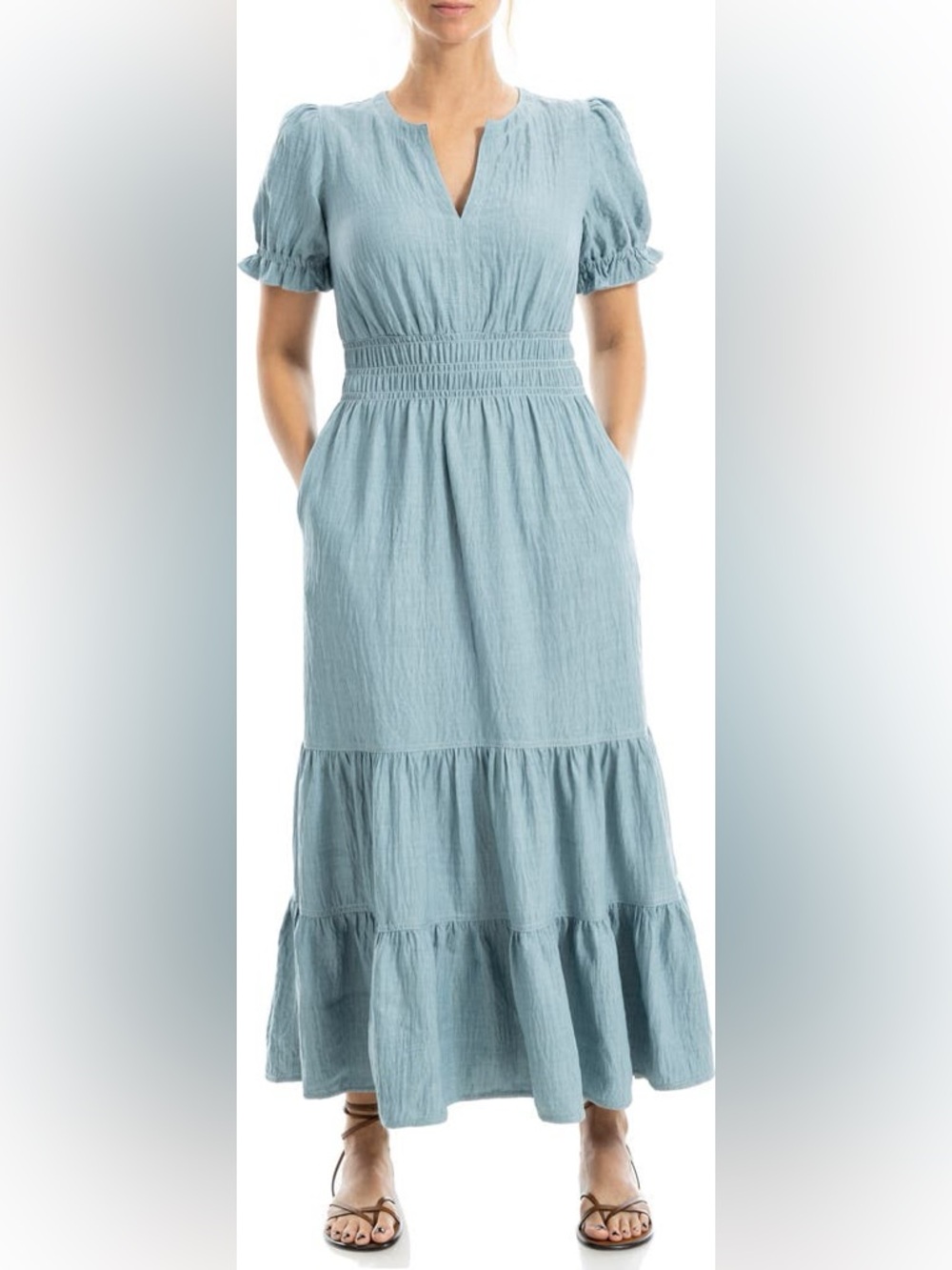 Max Studio Light Blue Tiered Maxi Dress